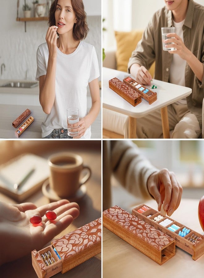 OYTKWU Wooden Pill Organizer, 7 Day Pill Box, Travel Pill Box, Wooden Pill Case Privacy Protection Perfect for Medication, Vitamins, Fish Oils, Supplements - Image 4