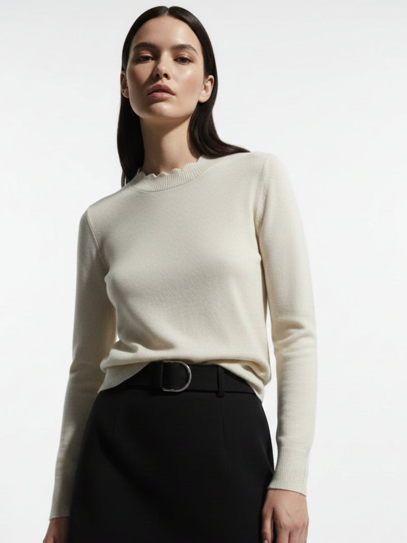 OUTZIDR White Full Sleeve Crew Neck Regular Sweater - Image 1