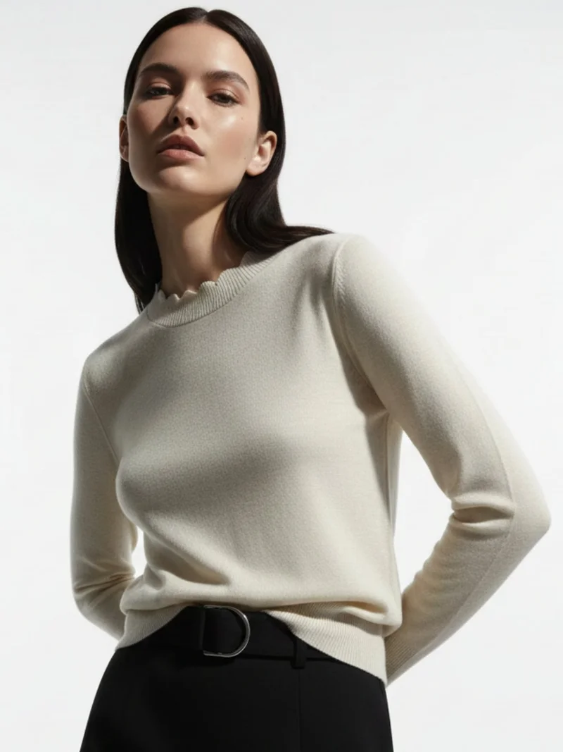 Outzidr  White Full Sleeve Crew Neck Regular Sweater  | Best Price UAE