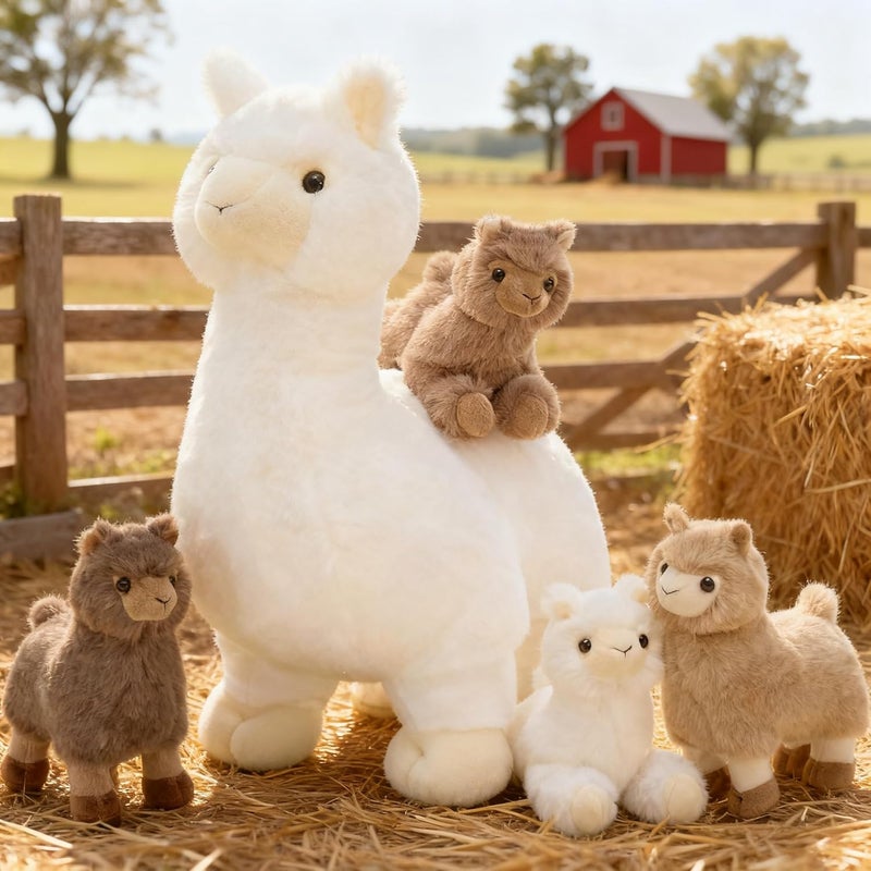 MorisMos Alpaca Plush Giant XXL 45 cm White Mom with 4 Kawaii Baby, Realistic Plush Toy Large Soft Toy Gift for Children Birthday Valentine's Day - Image 1