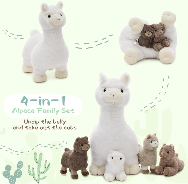 MorisMos Alpaca Plush Giant XXL 45 cm White Mom with 4 Kawaii Baby, Realistic Plush Toy Large Soft Toy Gift for Children Birthday Valentine's Day - Image 4