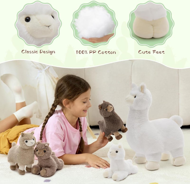 MorisMos Alpaca Plush Giant XXL 45 cm White Mom with 4 Kawaii Baby, Realistic Plush Toy Large Soft Toy Gift for Children Birthday Valentine's Day - Image 3