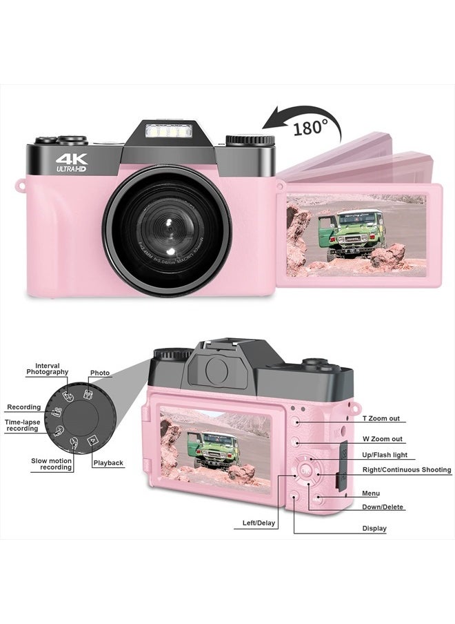 VETEK - Digital Cameras for Photography, 4K 48MP Vlogging Camera 16X Digital Zoom Manual Focus Rechargeable Students Compact Camera with 52mm Wide-Angle & Macro Lens, 32G TF Card and 2 Batteries - Image 1