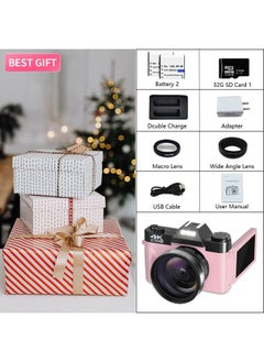 VETEK Digital Cameras for Photography, 4K 48MP Vlogging Camera 16X Digital Zoom Manual Focus Rechargeable Students Compact Camera with 52mm Wide-Angle & Macro Lens, 32G TF Card and 2 Batteries  - Image 5
