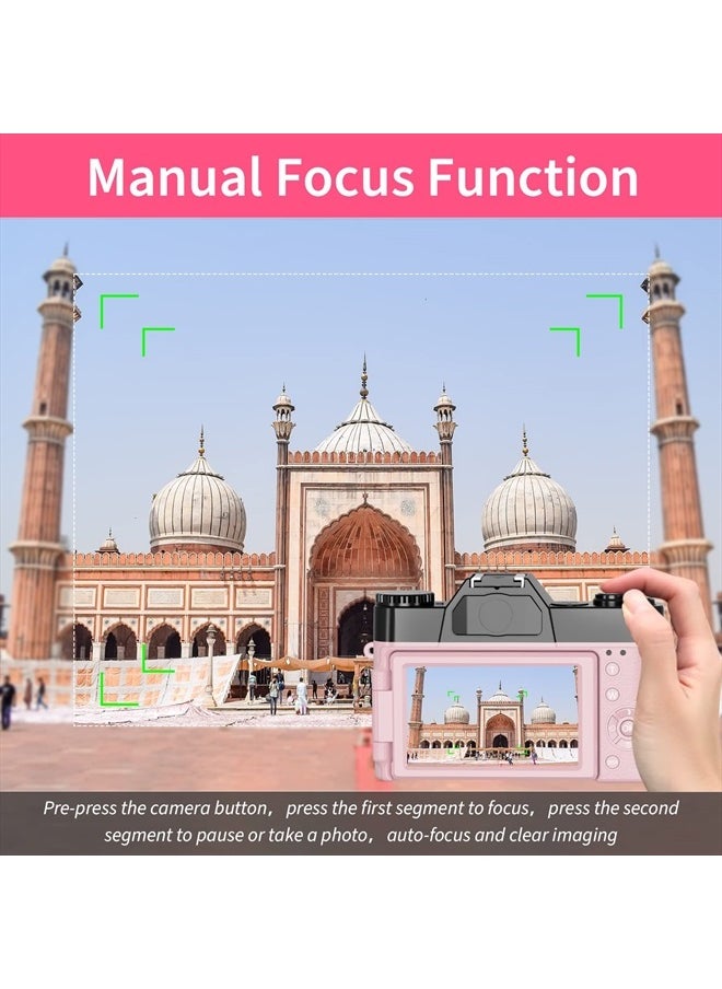 VETEK - Digital Cameras for Photography, 4K 48MP Vlogging Camera 16X Digital Zoom Manual Focus Rechargeable Students Compact Camera with 52mm Wide-Angle & Macro Lens, 32G TF Card and 2 Batteries - Image 1