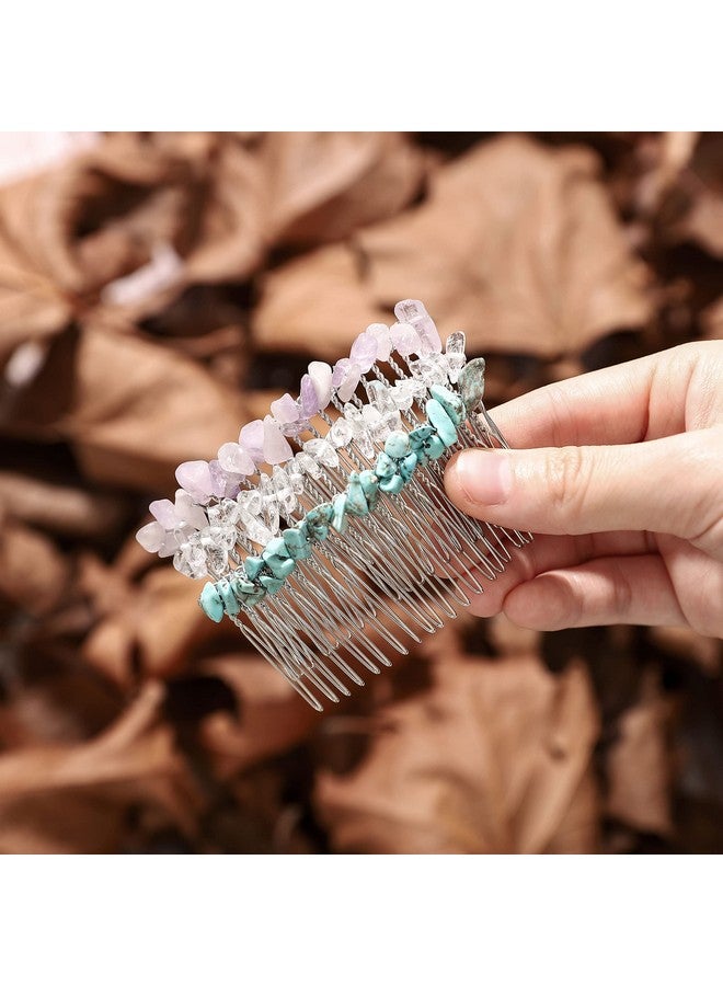 JONKY Crystal Hair Side Comb Turquoise Hair Pieces Quartz Headpieces Silver Decorative Hair Combs for Women and Bride(Turquoise,Transparent,Purple) - Image 3