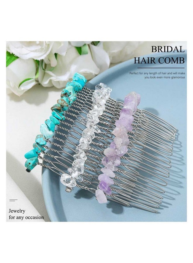 JONKY Crystal Hair Side Comb Turquoise Hair Pieces Quartz Headpieces Silver Decorative Hair Combs for Women and Bride(Turquoise,Transparent,Purple) - Image 2