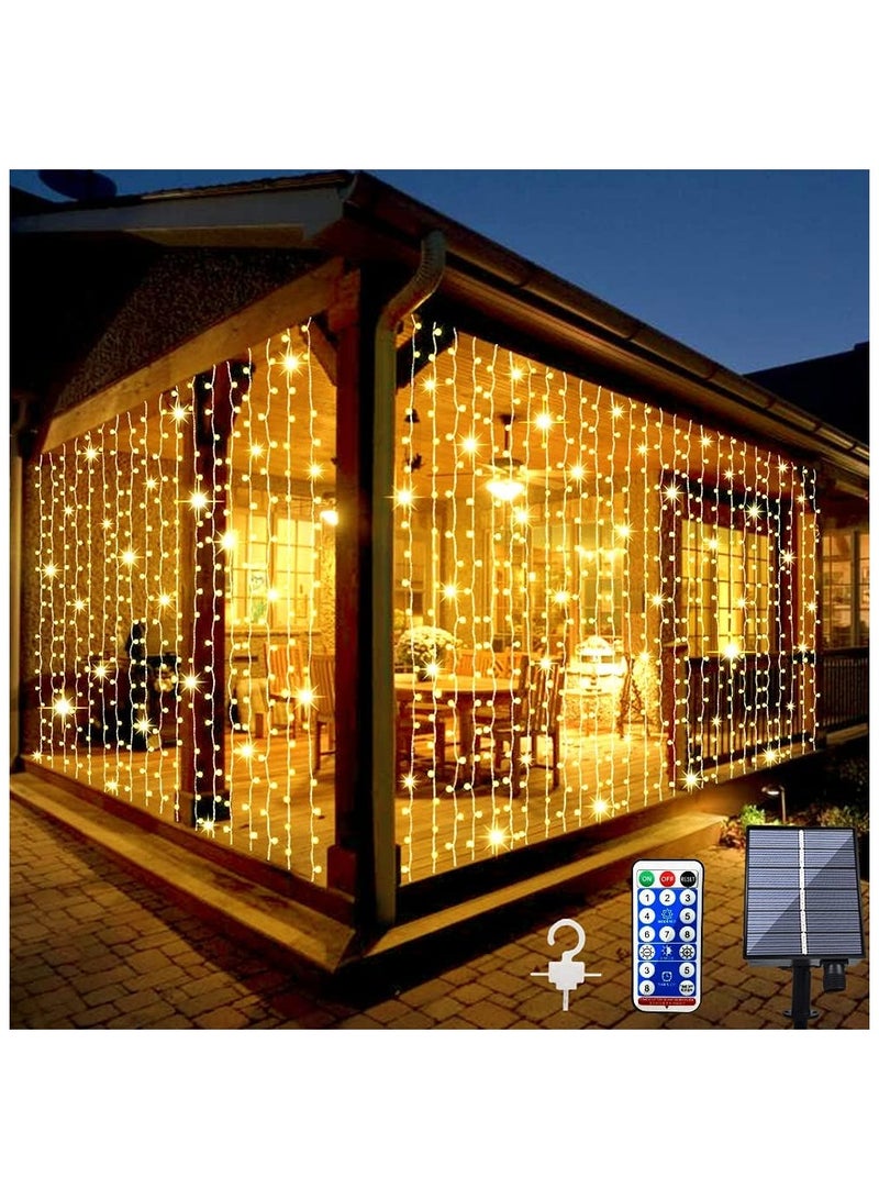 NANAO Solar Curtain Lights Outdoor Garden String Lights 300 LED 8 Modes Remote Control Waterproof Solar Waterfall Lights for Gazebo Patio Party Festival Wedding Decorations(Warm White) - Image 1