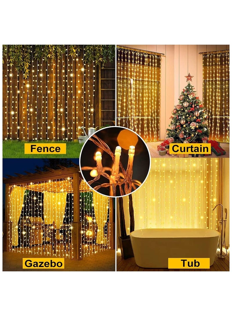 NANAO Solar Curtain Lights Outdoor Garden String Lights 300 LED 8 Modes Remote Control Waterproof Solar Waterfall Lights for Gazebo Patio Party Festival Wedding Decorations(Warm White) - Image 2