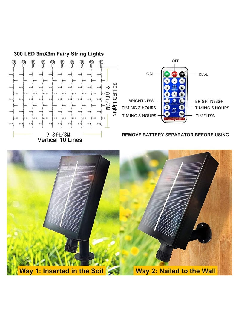NANAO Solar Curtain Lights Outdoor Garden String Lights 300 LED 8 Modes Remote Control Waterproof Solar Waterfall Lights for Gazebo Patio Party Festival Wedding Decorations(Warm White) - Image 3