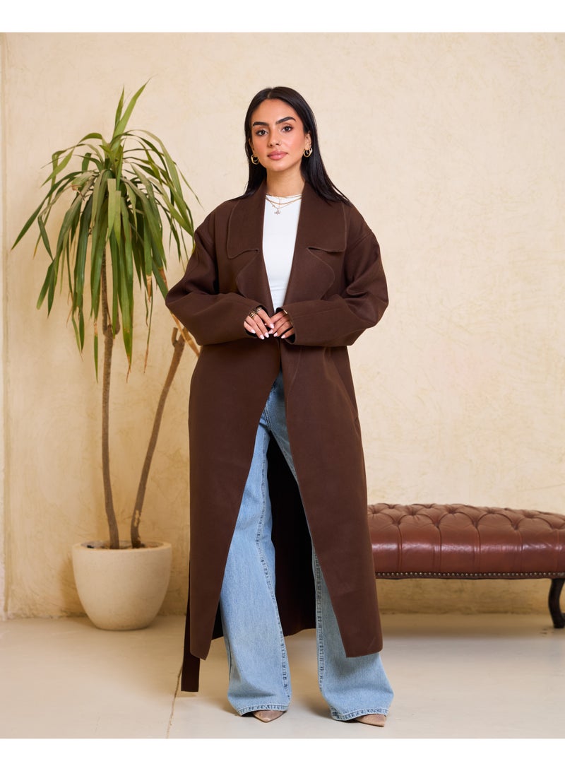Dresscode Long Oversized Brown Coat - Image 1