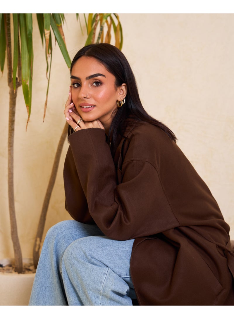 Dresscode Long Oversized Brown Coat - Image 4