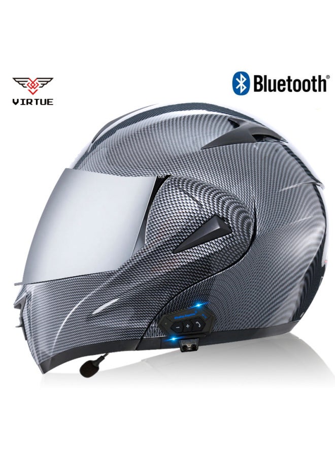 Men's Open Face Electric Motorcycle Helmet with Bluetooth - 3C Certified - Imitation Carbon Fiber Silver Mirror