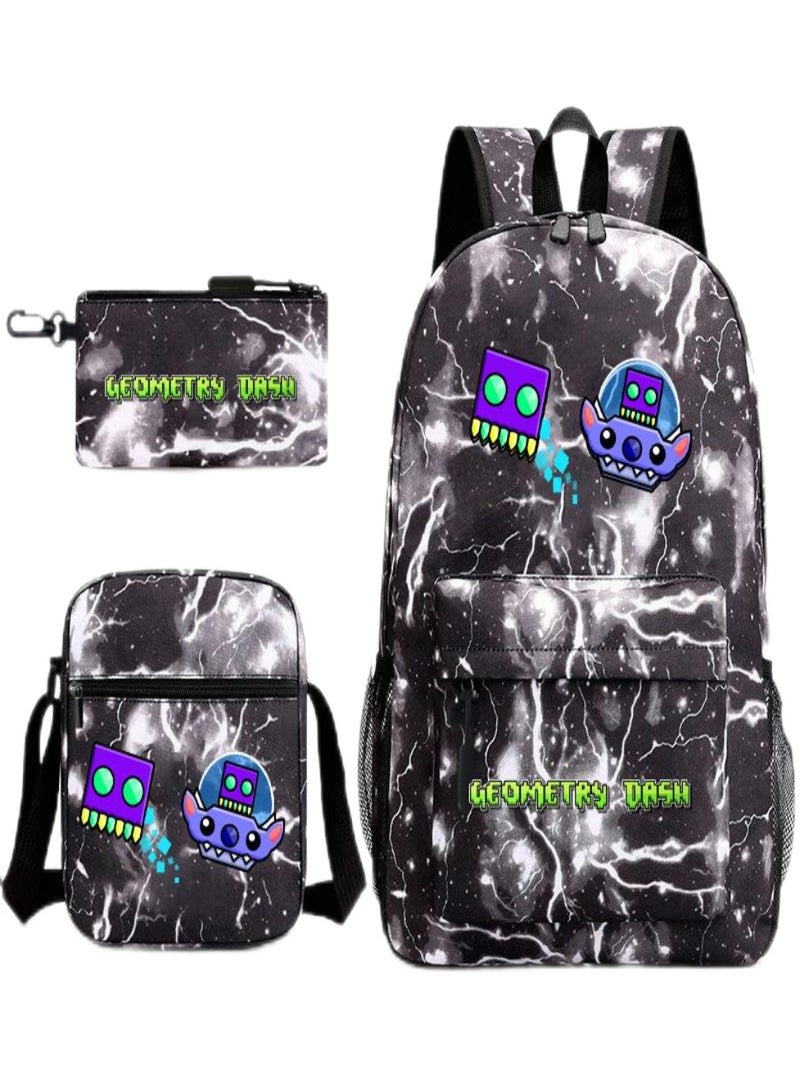 geometry dash Children Backpack Schoolbag Teen Student School Book bag with Lunch Box Pen Case 3 in 1 for Kids
