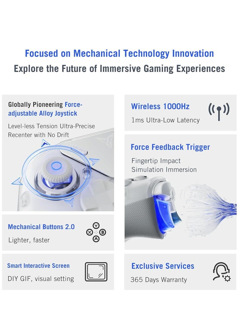 APEX 4 Wireless PC Controller Force Feedback Trigger Force-Adjustable Alloy Joysitck Full-Color LED Display 1500mAh 1000hz Report Rate Stereo Vibration PC/NS/Mobile/TV/Android/IOS Native - Image 4