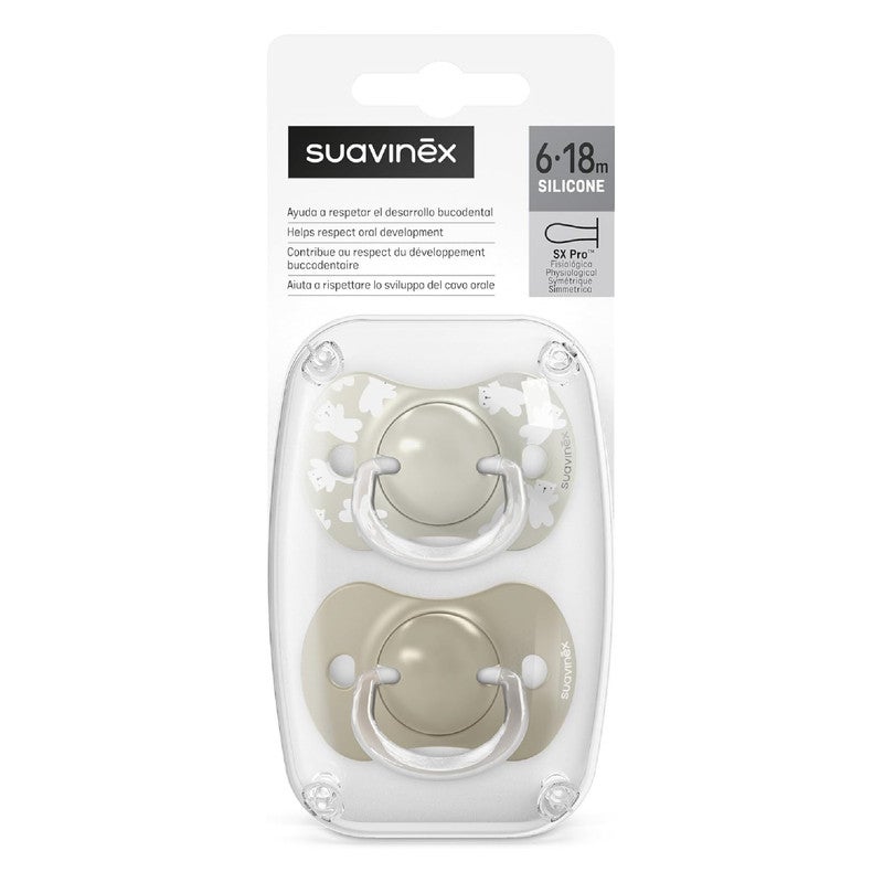 Suavinex, Pack of 2 Pacifiers for Babies 6/18 Months, with Physiological Silicone Teat SX Pro Symmetrical, Flat and Flexible, Respects Oral Development, Wild&Free Beige - Image 5
