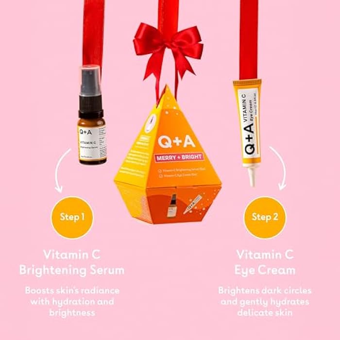 Q+A Merry + Bright Gift Set, Vitamin C Skincare Duo, Brightening Serum (10ml) & Eye Cream (15ml), Radiance-Boosting Gift for Hydrated, Glowing Skin, Stocking Stuffers - Image 4