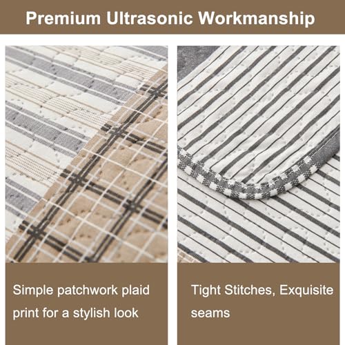 CHESITY Brown Black Plaid Bedding Sets, 3 Pcs Queen Size Quilt Bedspread Checked Patchwork Print Coverlets Bedcover Reversible Bed Cover Country Bedroom Decor(90"x 90") - Image 5