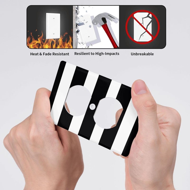 Modern Bathroom Classic Black And White Striped 1-Gang Outlet Covers Duplex Outlet Wall Plate Cover Decorative Electrical Wall Plate Receptacle Switchplate Decorate Plug Cover For Bedroom - Image 3