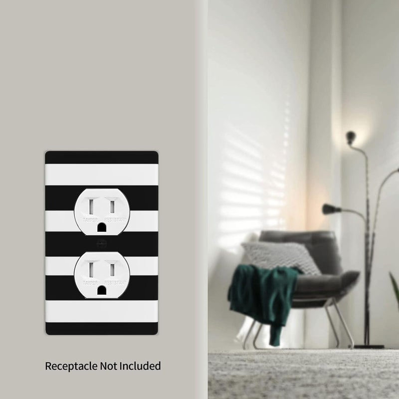 Modern Bathroom Classic Black And White Striped 1-Gang Outlet Covers Duplex Outlet Wall Plate Cover Decorative Electrical Wall Plate Receptacle Switchplate Decorate Plug Cover For Bedroom - Image 4