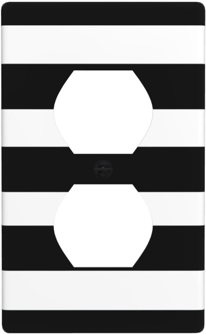Modern Bathroom Classic Black And White Striped 1-Gang Outlet Covers Duplex Outlet Wall Plate Cover Decorative Electrical Wall Plate Receptacle Switchplate Decorate Plug Cover For Bedroom - Image 1