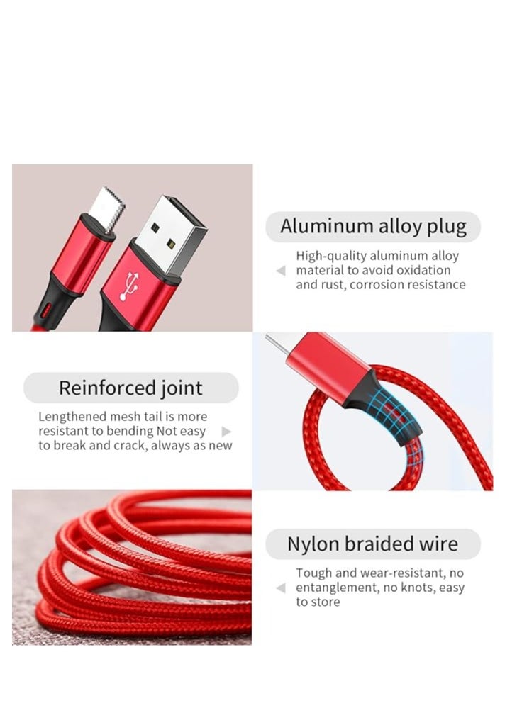 إل دينو كابل شحن مجدول من النايلون 3 في 1، كابل شحن متعدد USB، سلك شحن سريع مع نوع C، Micro USB ومنفذ LIGHTING، متوافق مع معظم أجهزة iPhone وiPad وAndroid