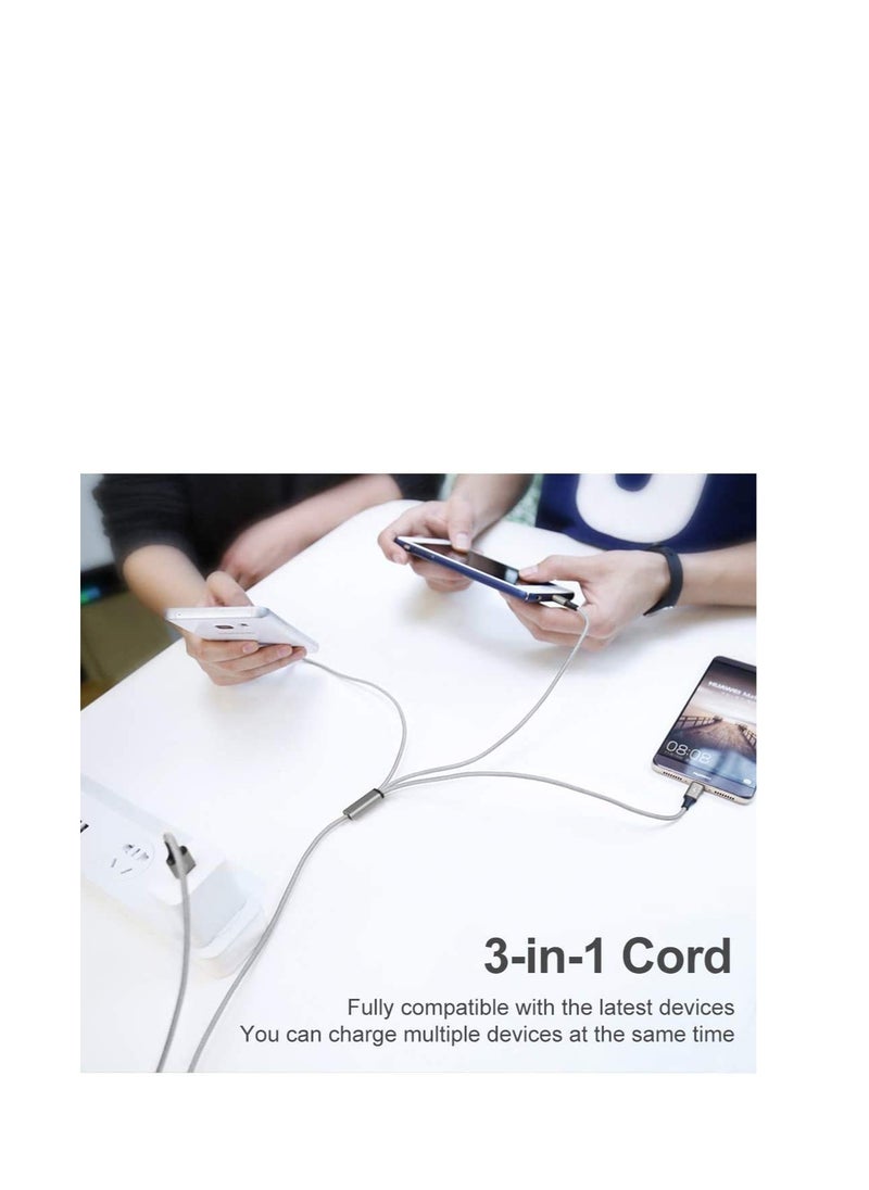إل دينو كابل شحن مجدول من النايلون 3 في 1، كابل شحن متعدد USB، سلك شحن سريع مع نوع C، Micro USB ومنفذ LIGHTING، متوافق مع معظم أجهزة iPhone وiPad وAndroid