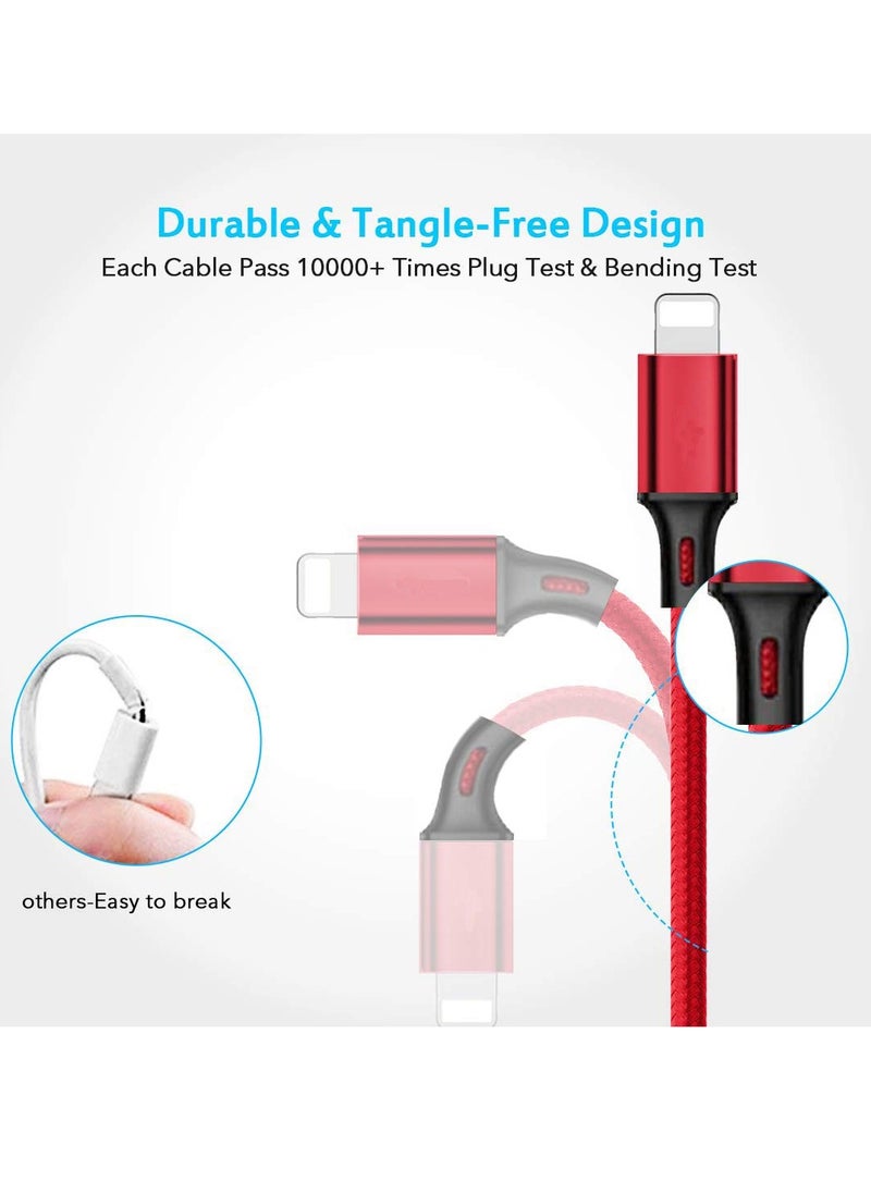 إل دينو كابل شحن مجدول من النايلون 3 في 1، كابل شحن متعدد USB، سلك شحن سريع مع نوع C، Micro USB ومنفذ LIGHTING، متوافق مع معظم أجهزة iPhone وiPad وAndroid