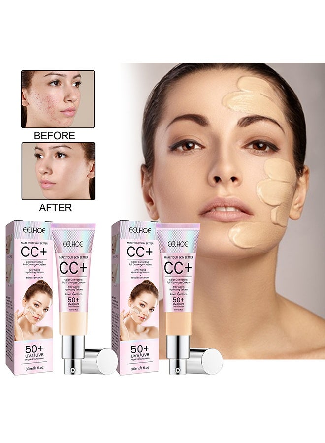 إيلهو كريم تصحيح اللون CC بتغطية كاملة SPF 50، كريم أساس CC، سيروم خفيف مرطب مع تغطية كاملة، يتحكم في الدهون ويرطب البشرة، كريم تصحيح اللون مطفي طويل الأمد (متوسط) 30 مل - Image 2