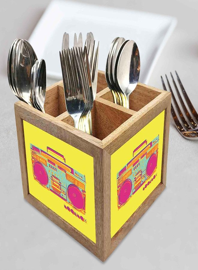 Nutcase Wooden Cutlery Stand Holder Silverware Caddy Spoons Forks Knives Organizer for Dining Table & Kitchen -Made in India-Spoons NOT Included - Radio Yellow - Image 2