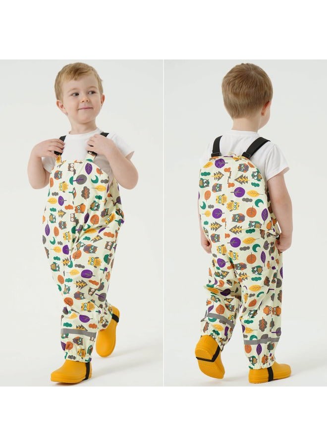 Fewlby Toddlers Waterproof Rain Bib Pants, Boys Rain Pants Kids Cartoon Rain Trousers Lightweight Mud Pants Rainwear - Image 5