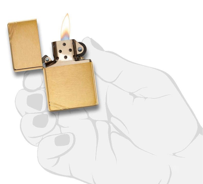 Zippo Vintage Brushed Brass with Slashes Pocket Lighter - Image 5