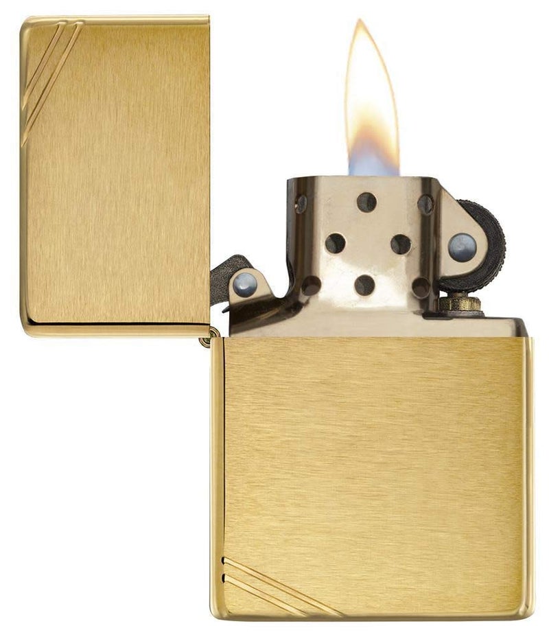 Zippo Vintage Brushed Brass with Slashes Pocket Lighter - Image 3