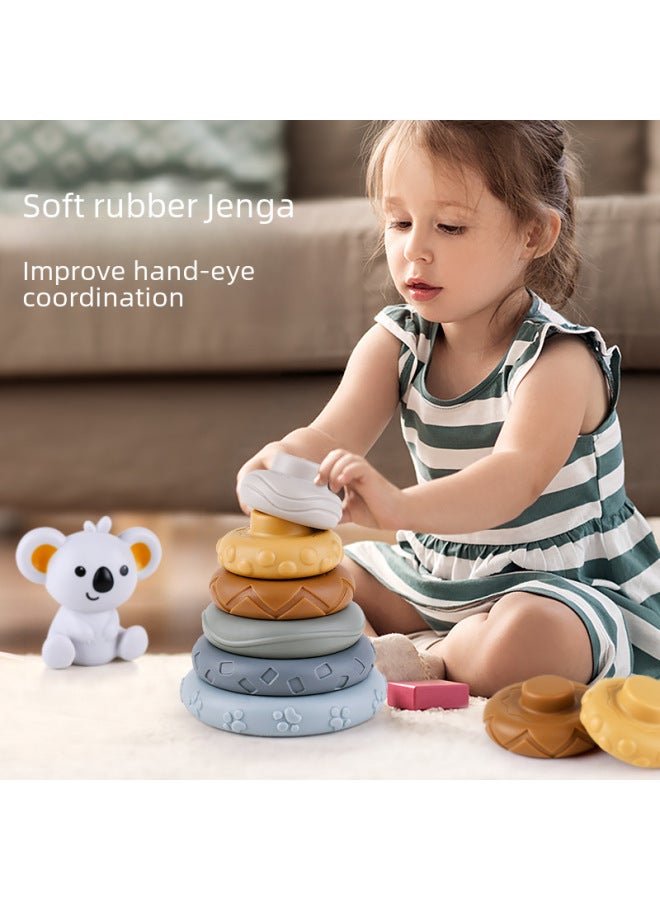 Children's Baby Koala Soft Building Blocks Jengle Tang Gum Relief Soft Four-square Pinch Called Teether-Color:Kaola Six-layer Soft Rubber Ring (English Color Box) - Image 2