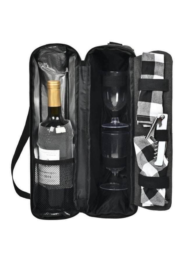Grey 1-Bottle Wine Cooler Bag, Outdoor Picnic Wine Travel Tote with Insulation, Holds 1 Wine Bottle, 2 Glasses & Corkscrew – Portable Wine Handbag - Image 3