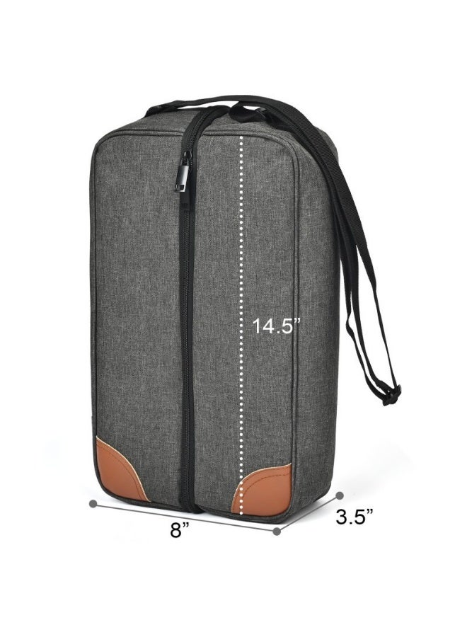 Grey 1-Bottle Wine Cooler Bag, Outdoor Picnic Wine Travel Tote with Insulation, Holds 1 Wine Bottle, 2 Glasses & Corkscrew – Portable Wine Handbag - Image 2