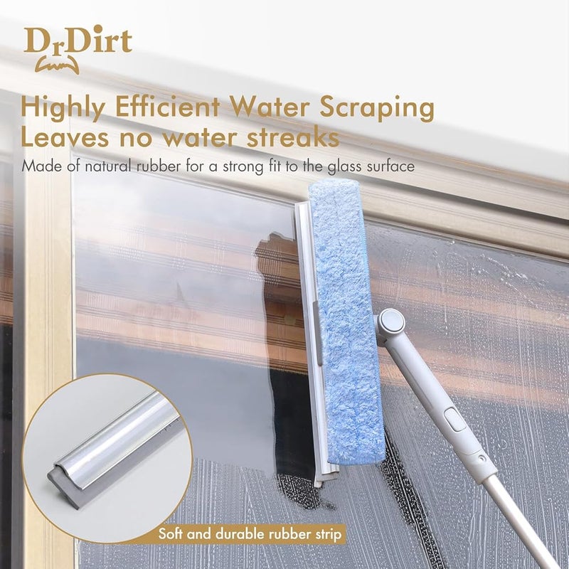 DrDirt دكتور درت سكويج لتنظيف النوافذ،سكويج تنظيف نوافذ مزدوج الوظيفة مع قضيب متوسع،سكويج تنظيف نوافذ قابلة للتعديل،مكونات تنظيف نوافذ قابلة للإستبدال،مناسب لتنظيف النوافذ الداخلية/الخارجية - Image 3