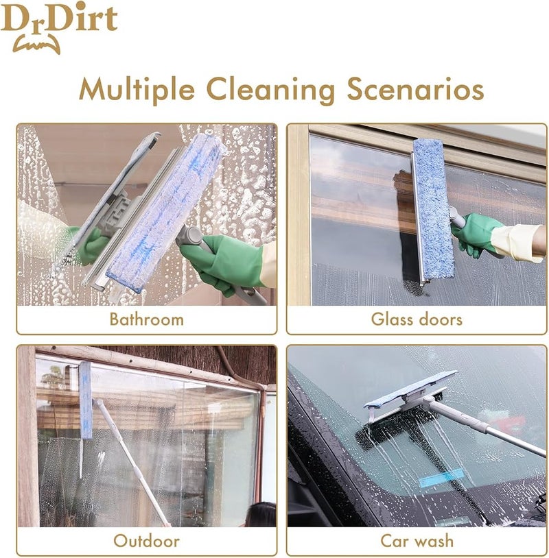 DrDirt دكتور درت سكويج لتنظيف النوافذ،سكويج تنظيف نوافذ مزدوج الوظيفة مع قضيب متوسع،سكويج تنظيف نوافذ قابلة للتعديل،مكونات تنظيف نوافذ قابلة للإستبدال،مناسب لتنظيف النوافذ الداخلية/الخارجية - Image 5