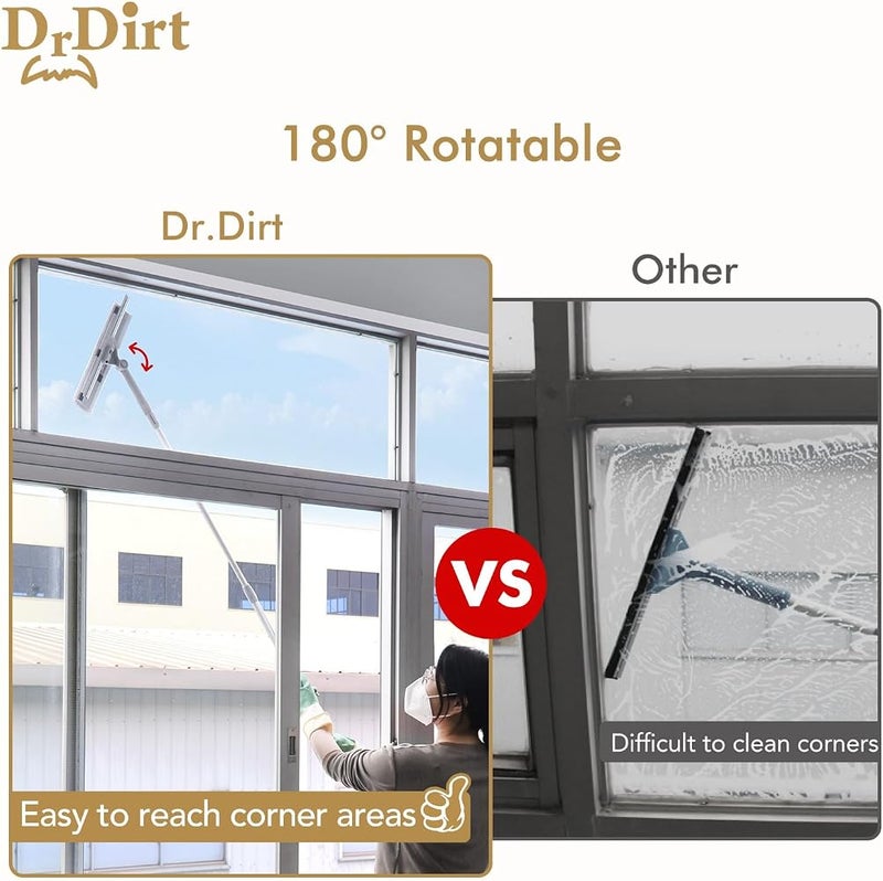 DrDirt دكتور درت سكويج لتنظيف النوافذ،سكويج تنظيف نوافذ مزدوج الوظيفة مع قضيب متوسع،سكويج تنظيف نوافذ قابلة للتعديل،مكونات تنظيف نوافذ قابلة للإستبدال،مناسب لتنظيف النوافذ الداخلية/الخارجية - Image 4