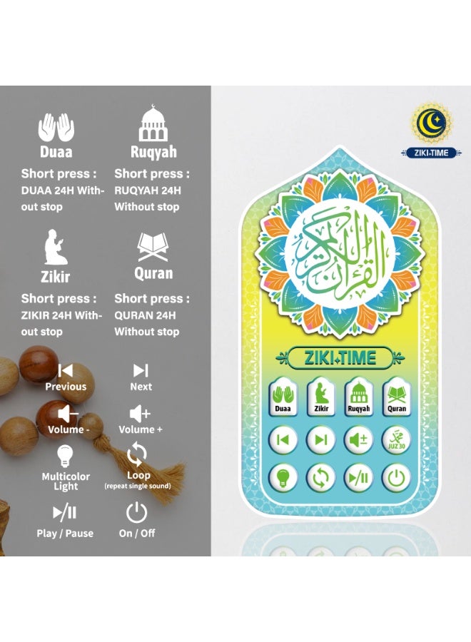 ZIKI TIME Plug-in Quran Speaker, 24-Hour Non-Stop Playback with 6-Color LED Light, 71 Quran Surahs, 5 Long Ruqyah List, 25 Rizik Ayaht, 8 Duaa and 8 Zikirs, UK Plug Ready for KSA ,for Prayer, Ramadan, Home Decor & Relaxation - Image 4