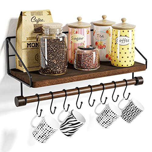 Alsonerbay Floating Shelf WallMounted Coffee Bar Shelf with Hooks and Towel Bar Kitchen Shelves for Organizing Cooking Utensils and Mugs - Image 1