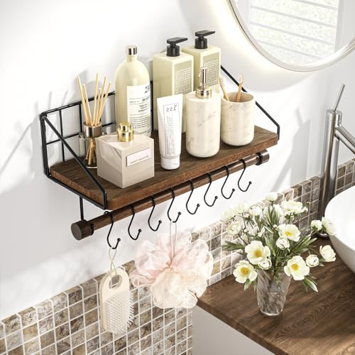 Alsonerbay Floating Shelf WallMounted Coffee Bar Shelf with Hooks and Towel Bar Kitchen Shelves for Organizing Cooking Utensils and Mugs - Image 3