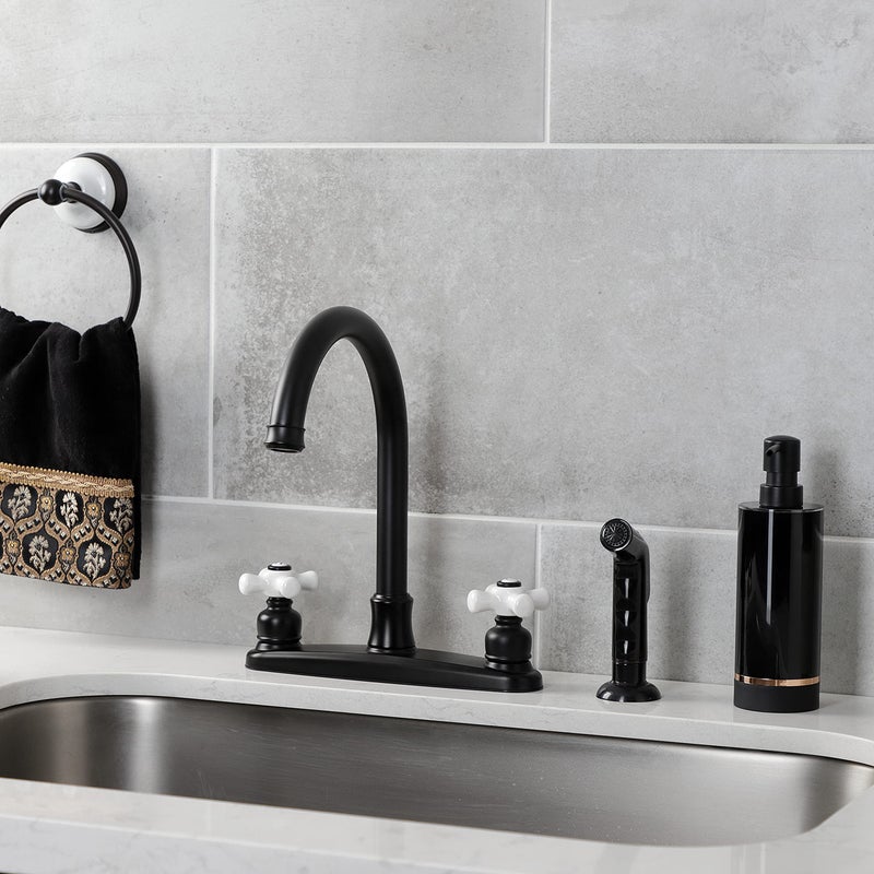 Kingston Brass FB7790PXSP Victorian 8-Inch Centerset Kitchen Faucet with Sprayer  10.25 x 8 x 11.94  Matte Black - Image 2