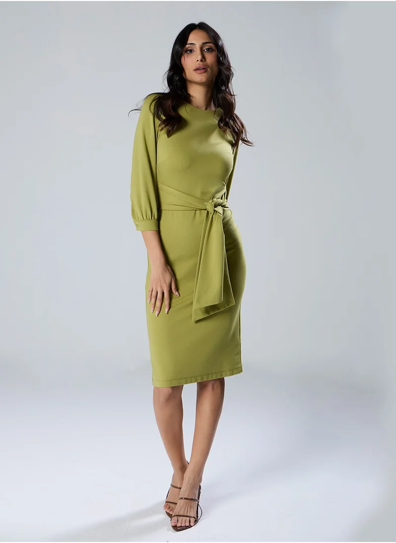 Zigzag Waist Tie Ponte Bodycon Dress