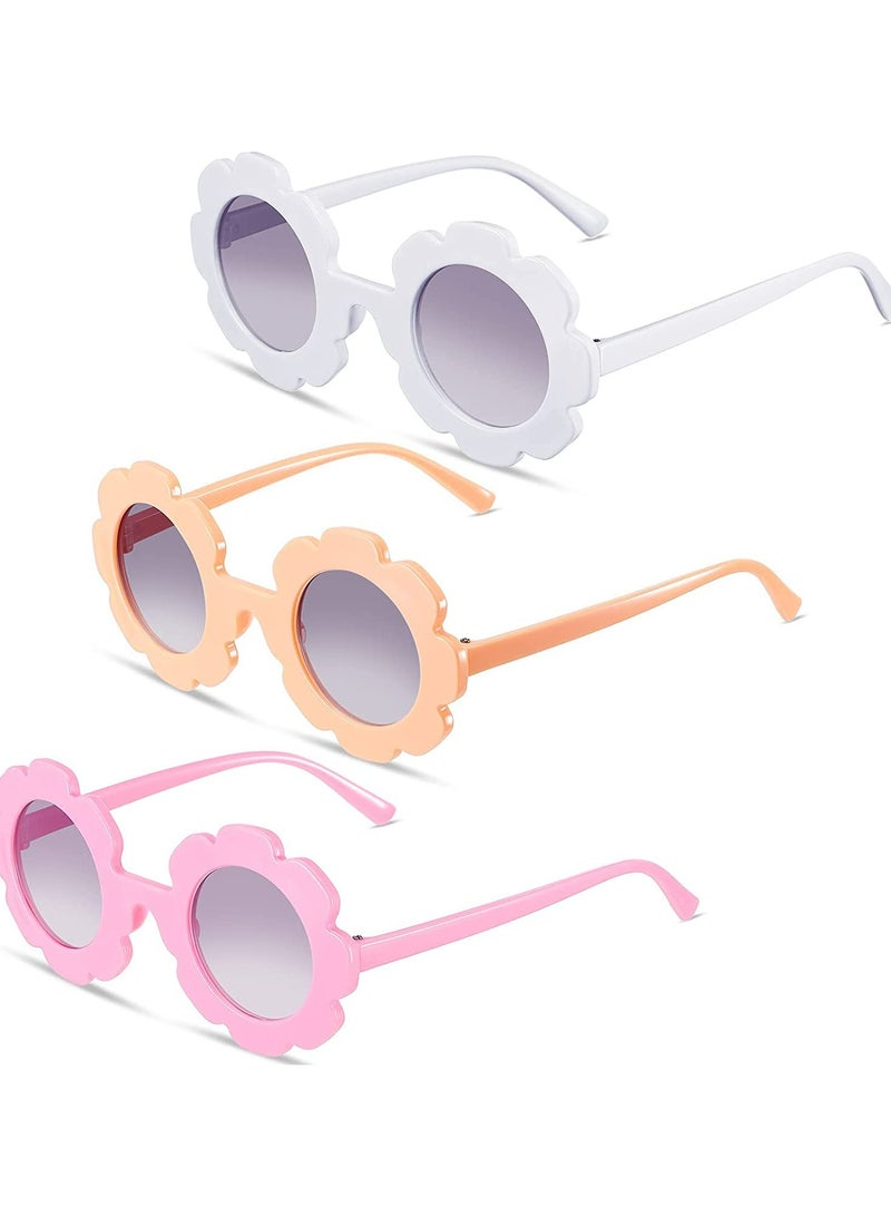 CMGTYYD Kids Flower Sunglasses Toddler Girls Round Flower Glasses Baby Cute Sunglasses Outdoor Beach Colorful Eyewear 3 Pieces - Image 1