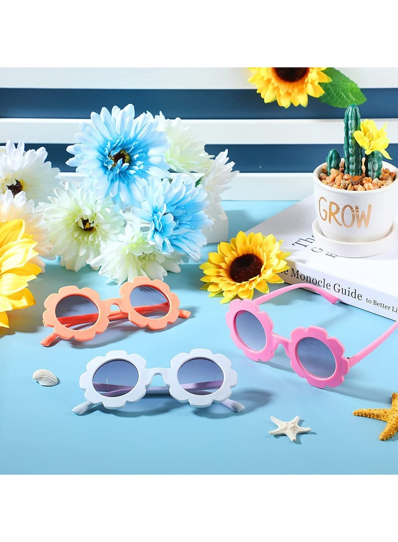 CMGTYYD Kids Flower Sunglasses Toddler Girls Round Flower Glasses Baby Cute Sunglasses Outdoor Beach Colorful Eyewear 3 Pieces - Image 2