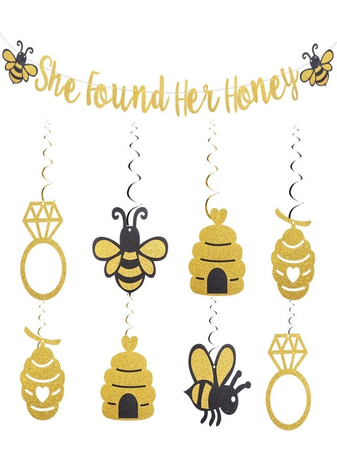 RANERVZ Glitter She Found Her Honey Banner Bee Bridal Shower Decorations Honey Bride Bee Bachelorette Party Decorations Hanging Swirls for Engagement Wedding Bridal Shower Party Supplies - Image 1