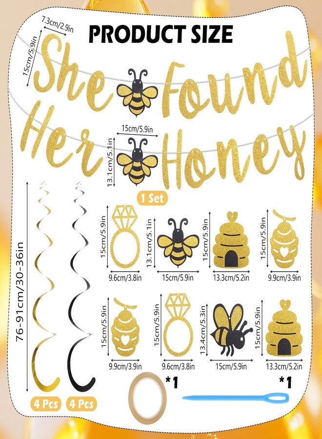 RANERVZ Glitter She Found Her Honey Banner Bee Bridal Shower Decorations Honey Bride Bee Bachelorette Party Decorations Hanging Swirls for Engagement Wedding Bridal Shower Party Supplies - Image 2