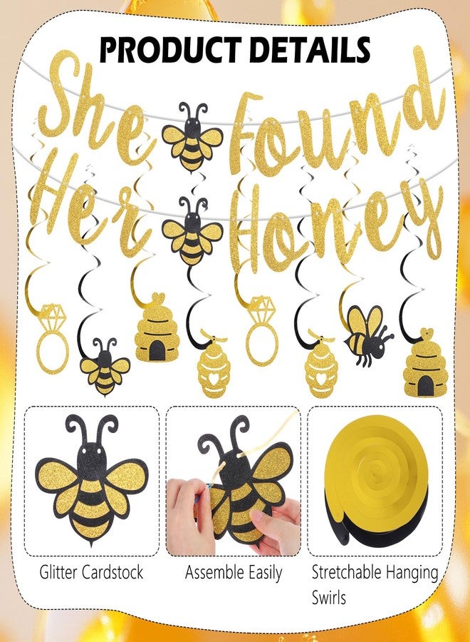 RANERVZ Glitter She Found Her Honey Banner Bee Bridal Shower Decorations Honey Bride Bee Bachelorette Party Decorations Hanging Swirls for Engagement Wedding Bridal Shower Party Supplies - Image 3