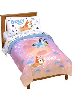 Jay Franco Jay Franco Bluey & Bingo Toddler Comforter Set - 4 Piece Bed Set Includes Sheet Set & Pillow Covers - Super Soft Clouds & Stars Kids Bedding  - Image 1